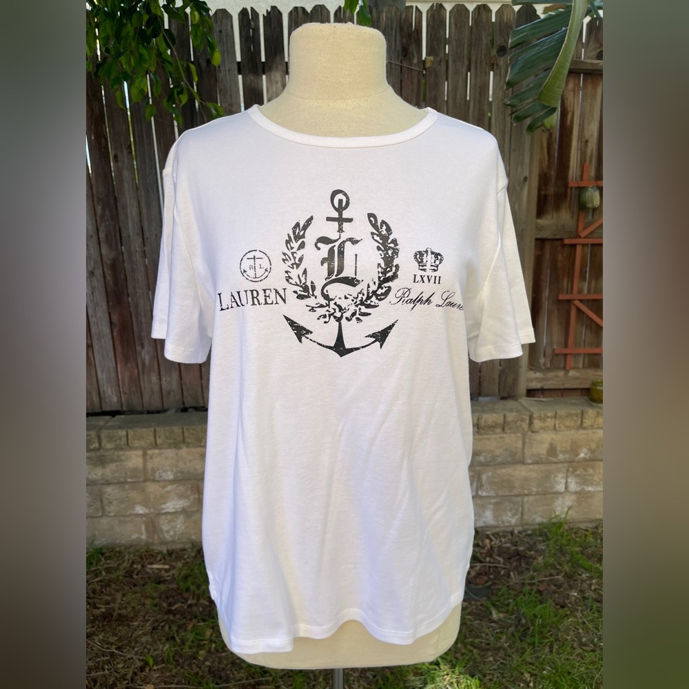 NWT Lauren Ralph Lauren Tshirt Nautical print coastal cruise resort 100% cotton